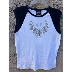 Harley Davidson Vntg Grunge Baby Doll Tee Embellished Metal Eagle Rock Biker XL